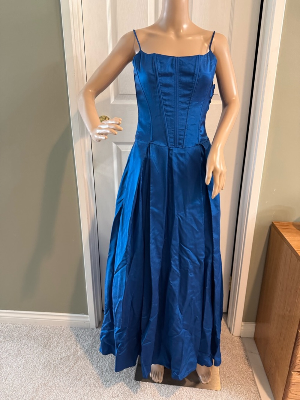 Jessica McClintock Maxi Gown Dress Blue 4 Vintage Y2K 90s Prom Formal Boning